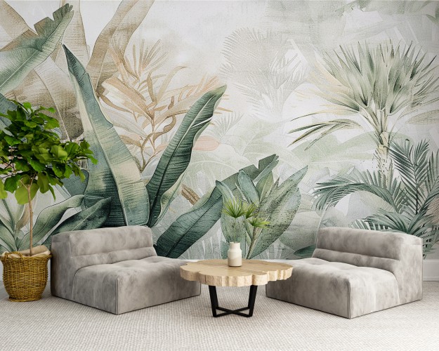 Fototapeta Tropikalna dżungla- Egzotyczne liście palm i bananowców 75133 - zdjęcie 2