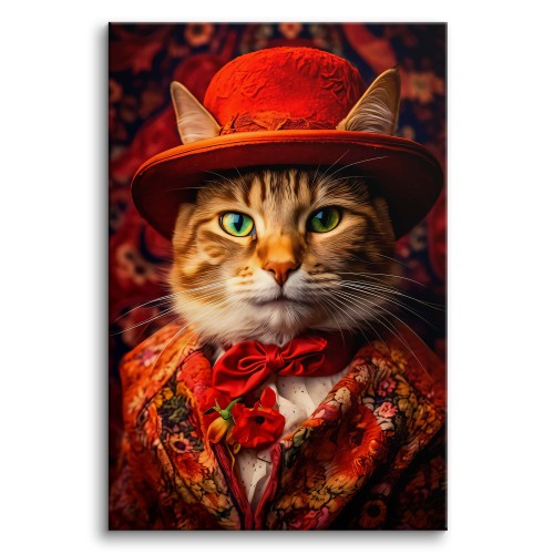 Współczesny obraz elegancki kot w kapeluszu z czerwoną muchą 73093