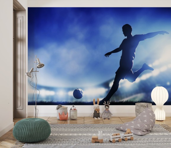 Football, soccer match. A player shooting on goal 81190