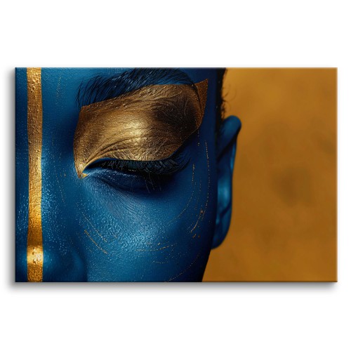 Obraz na ścianę Błękitna Królowa Portret Kobiety w Złotym Makijażu 73098