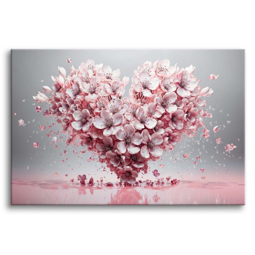 Abstrakcyjny romantyczny obraz Serce z Różowych Kwiatów Wiśni 73108 Naklejkomania - zdjecie 1