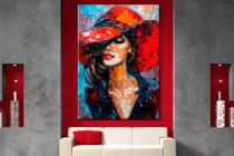 Obraz portret kobiety w czerwonym kapeluszu 73091 Naklejkomania - zdjecie 6 - miniatura