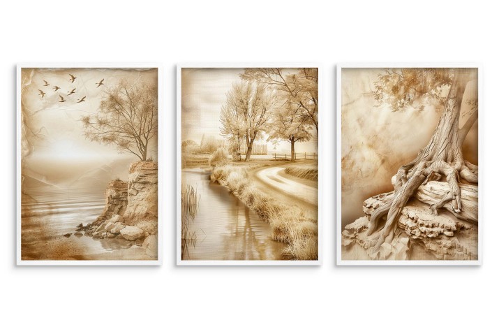Zestaw boho plakatów trzy Plakaty postery Malowniczy krajobraz Sepia 81182 - zdjęcie 2