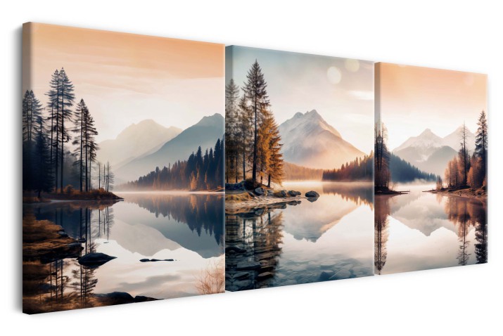 Obraz na płótnie Tryptyk- Malownicze jezioro otoczone górami 20844 - zdjęcie 2