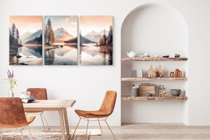 Obraz na płótnie Tryptyk- Malownicze jezioro otoczone górami 20844 - zdjęcie 5