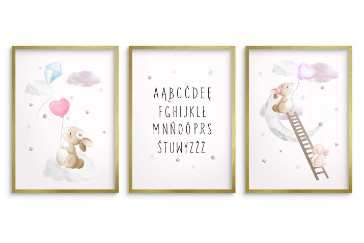 Zestaw trzech plakatów plakaty na ścianę w ramie pastelowy alfabet KD033 - zdjęcie 3