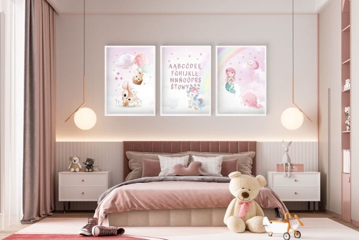 Zestaw trzech plakatów plakaty na ścianę syrenka i zwierzątka KD055 - zdjęcie 4