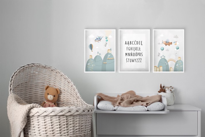 Zestaw trzech plakatów plakaty na ścianę w ramie pastelowy alfabet KD038 - zdjęcie 6