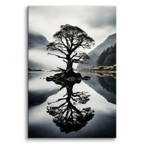 Obraz na płótnie Samotne drzewo nad jeziorem - Dekoracja ścienna 20865 Naklejkomania - zdjecie 1