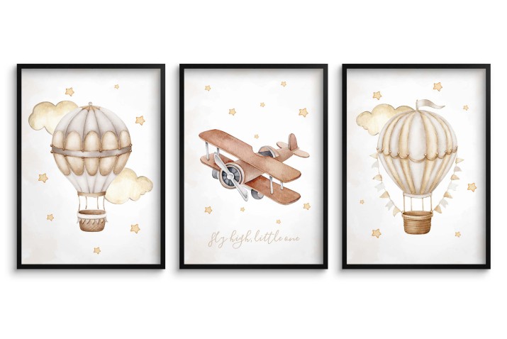 Subtelne plakaty do pokoju dziecięcego Balony i Samolot w chmurach kd091 Naklejkomania - zdjecie 1