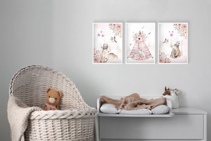Zestaw trzech plakatów plakaty na ścianę pastelowa polana KD058 - zdjęcie 6