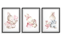 Zestaw trzech plakatów plakaty na ścianę w ramie rodzina słodkich króliczków KD027 Naklejkomania - zdjecie 1 - miniatura
