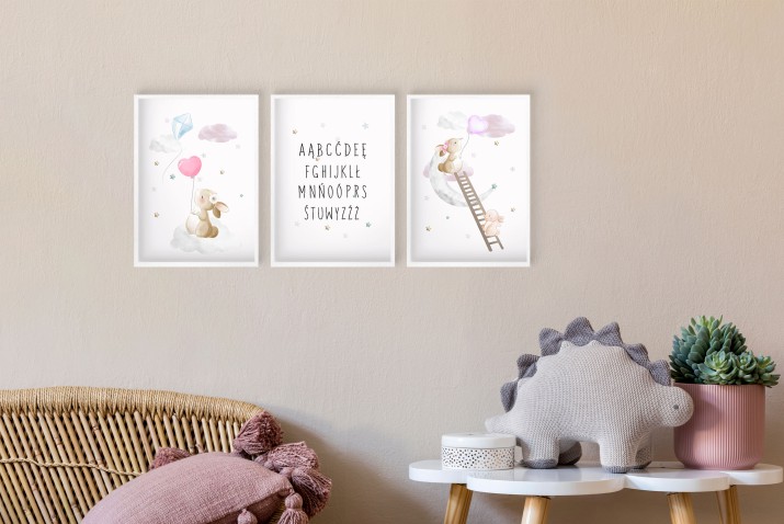 Zestaw trzech plakatów plakaty na ścianę w ramie pastelowy alfabet KD033 - zdjęcie 7