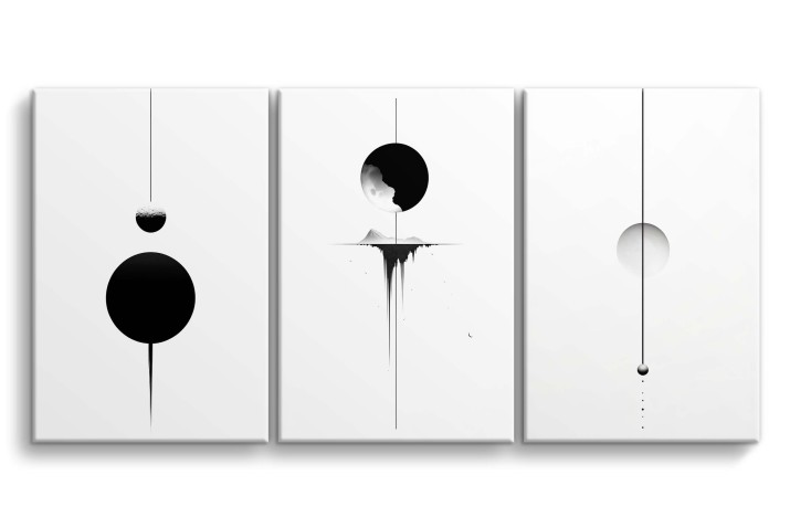Minimalistyczny tryptyk z geometrycznym wzorem | Abstrakcyjny Księżyc w trzech częściach | Czerń i biel 20859 Naklejkomania - zdjecie 1