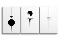 Minimalistyczny tryptyk z geometrycznym wzorem | Abstrakcyjny Księżyc w trzech częściach | Czerń i biel 20859 Naklejkomania - zdjecie 1 - miniatura