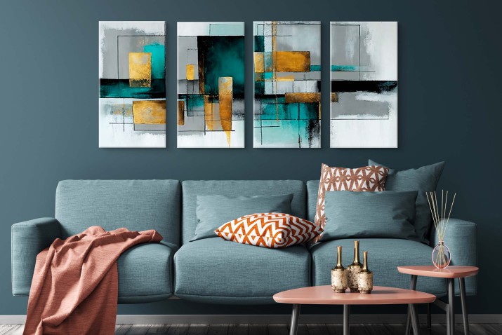 Czteroczęściowy obraz Abstrakcyjna, prosta forma geometryczna 32545 - zdjęcie 3