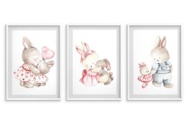 Zestaw trzech plakatów plakaty na ścianę w ramie rodzina słodkich króliczków KD027 Naklejkomania - zdjecie 2 - miniatura