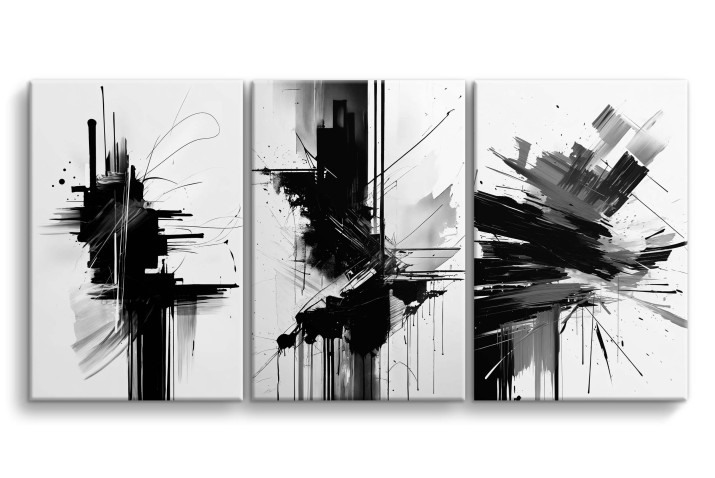 Abstrakcyjny Tryptyk | Czarno-Biały obraz do salonu, sypialni, biura 20856 Naklejkomania - zdjecie 1