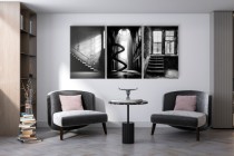 Tryptyk w stylu Loft | Industrialne schody w trzech odsłonach | Czarno- białe obrazy na ścianę do salonu, biura 20860 Naklejkomania - zdjecie 3 - miniatura