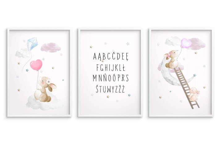 Zestaw trzech plakatów plakaty na ścianę w ramie pastelowy alfabet KD033 - zdjęcie 2