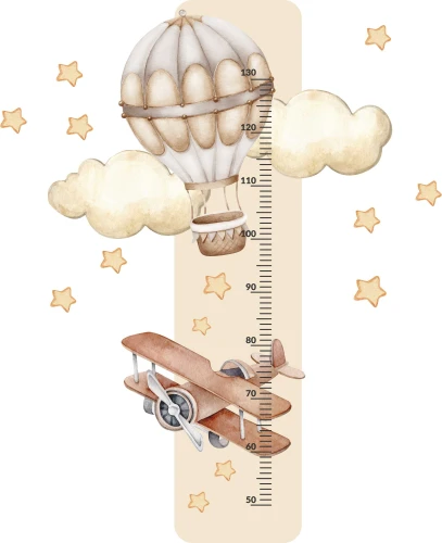 Naklejka ścienna dla dzieci-  miarka wzrostu samolot i balon 22080