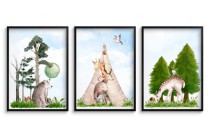 Zestaw trzech plakatów plakaty na ścianę w ramie pastelowe zwierzątka KD031 Naklejkomania - zdjecie 1 - miniatura