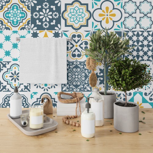 Naklejki na płytki ceramiczne, kafelki | Mozaika, Marokański wzór, Patchwork | Okleina do kuchni, łazienki 65528 - zdjęcie 2