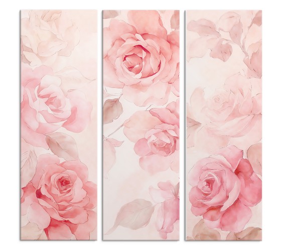 Romantyczny Tryptyk na płótnie | Różowe Kwiaty Akwarela | Trzy obrazy na ścianę do salonu, sypialni 20872