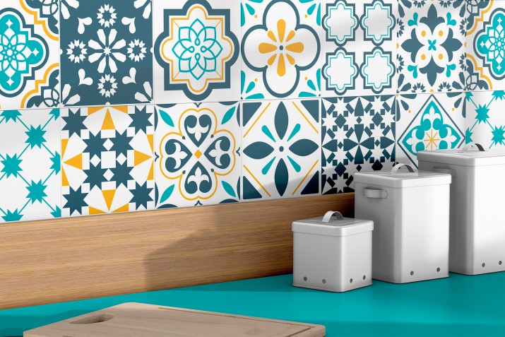 Naklejki na płytki ceramiczne, kafelki | Mozaika, Marokański wzór, Patchwork | Okleina do kuchni, łazienki 65528 - zdjęcie 3