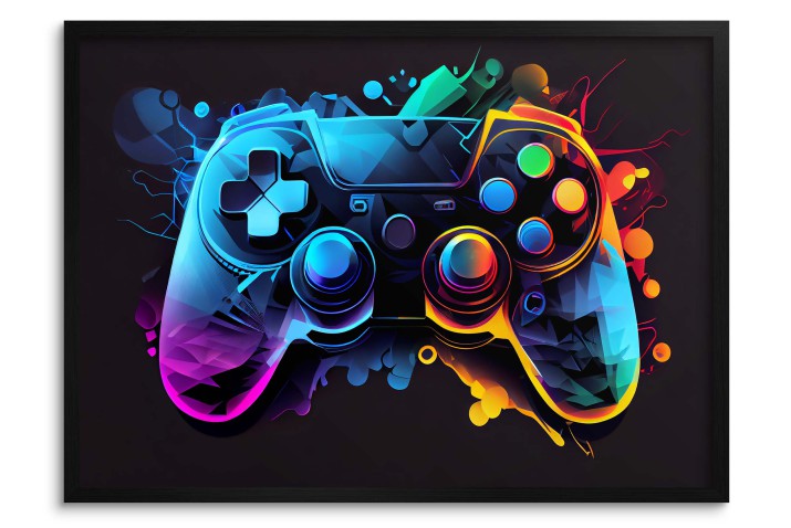 Kolorowy Plakat młodzieżowy- Pad Kontroler PlayStation | Neonowy wzór do pokoju gracza 61701