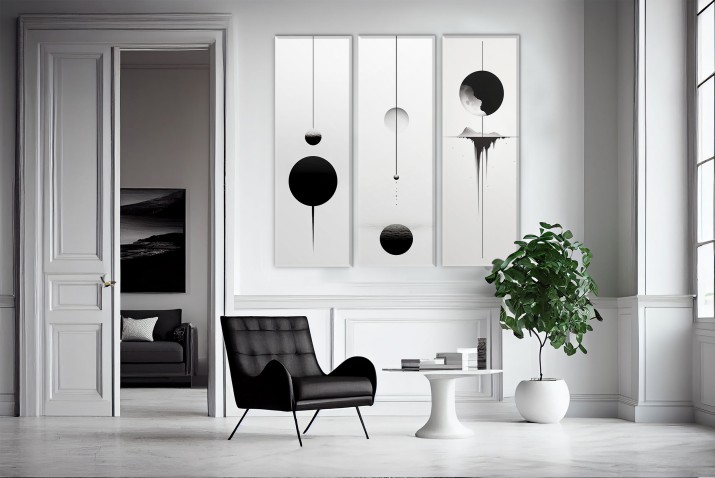 Tryptyk w stylu Loft | Księżyc w trzech odsłonach | Czarno- białe minimalistyczne obrazy na ścianę do salonu, biura 20870 - zdjęcie 4