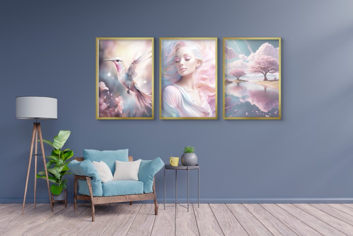 Nowoczesne Plakaty &amp;amp;amp;amp;quot;Pastelowa Harmonia&amp;amp;amp;amp;quot; - koliber, kobieta, krajobraz | Dekoracja ścienna do salonu, sypialni 81302 - zdjęcie 7