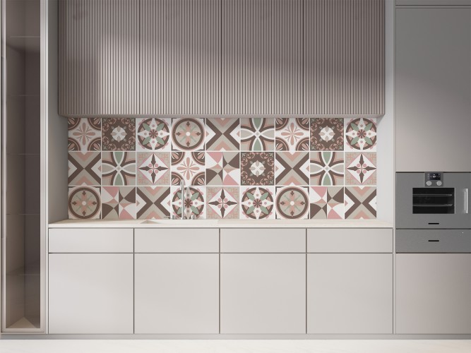 Naklejki na płytki ceramiczne, kafelki | Mozaika, geometryczny wzór | Samoprzylepna okleina w stylu Vintage 65525 - zdjęcie 2