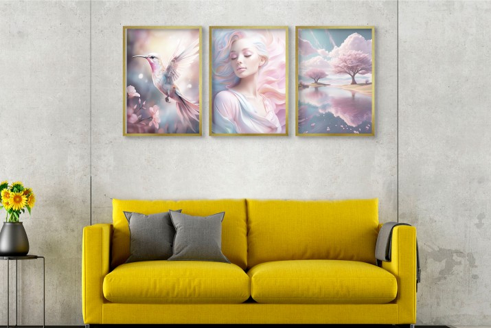 Nowoczesne Plakaty &amp;amp;amp;amp;quot;Pastelowa Harmonia&amp;amp;amp;amp;quot; - koliber, kobieta, krajobraz | Dekoracja ścienna do salonu, sypialni 81302 - zdjęcie 5