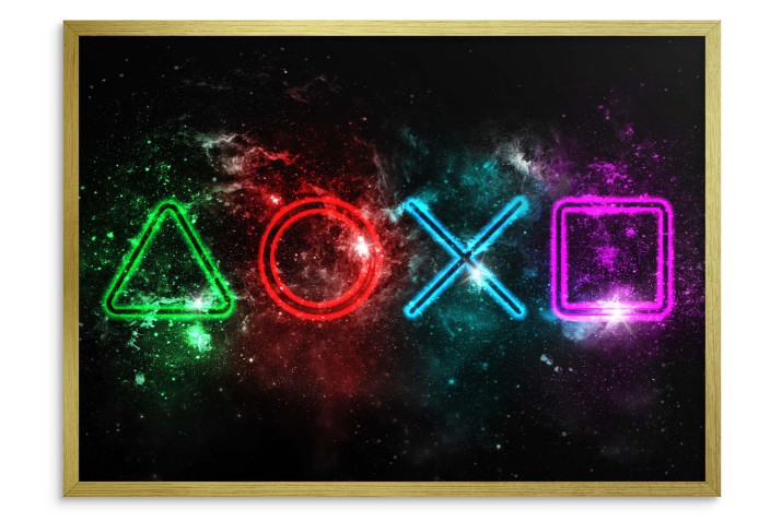 Plakat dla Gracza- Neonowe Symbole PlayStation na Kosmicznym Tle | Młodzieżowa dekoracja 61704 - zdjęcie 2