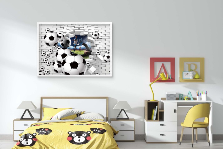 Dekoracyjny Plakat 3D - Efekt Pękającej Ściany | Piłkarz i Bramkarz na Stadionie | Mecz Piłki Nożnej 61711 - zdjęcie 6