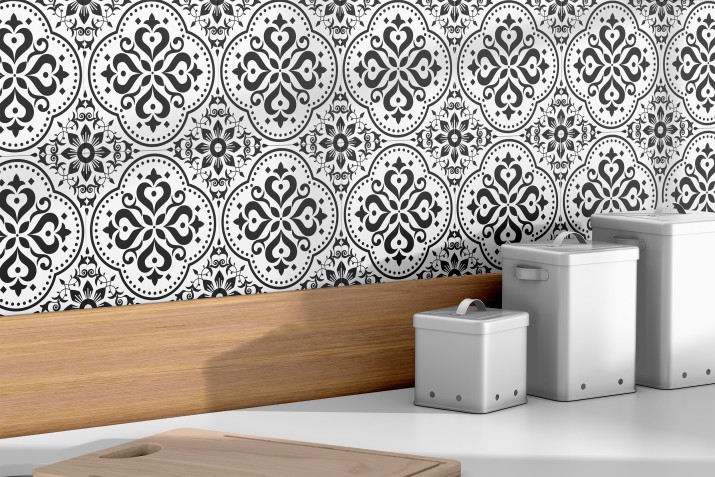 Naklejki na płytki ceramiczne, kafelki | Mozaika, czarno-biały orientalny wzór | Okleina do kuchni, łazienki 65527 - zdjęcie 4