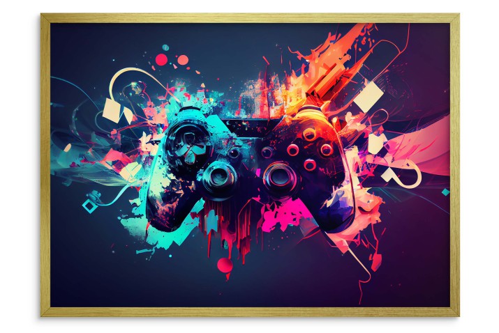 Nowoczesny Plakat młodzieżowy- Pad Kontroler PlayStation | Dynamiczny wzór do pokoju gracza 61702 - zdjęcie 2