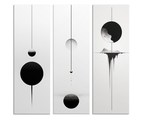Tryptyk w stylu Loft | Księżyc w trzech odsłonach | Czarno- białe minimalistyczne obrazy na ścianę do salonu, biura 20870