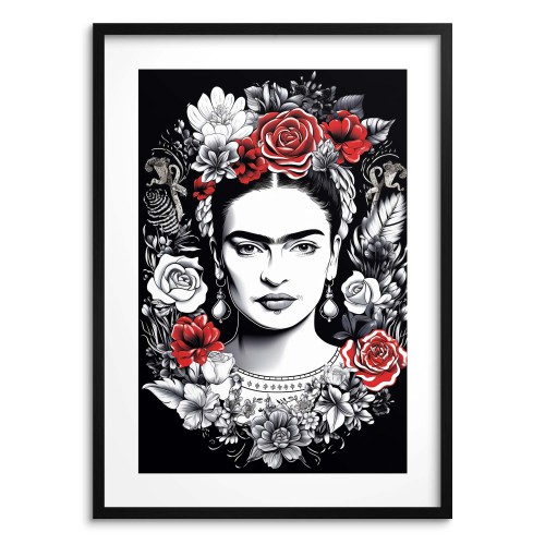 Artystyczny Plakat na Ścianę- Frida Kahlo w Otoczeniu Kwiatów | Plakat Pop Art do salonu, sypialni, biura 23243