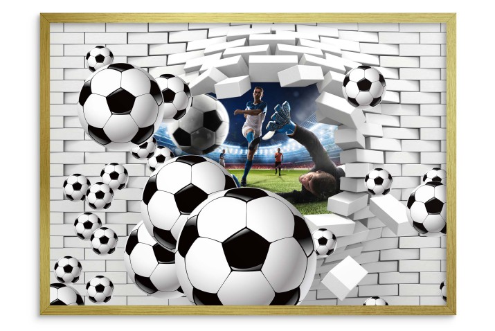Dekoracyjny Plakat 3D - Efekt Pękającej Ściany | Piłkarz i Bramkarz na Stadionie | Mecz Piłki Nożnej 61711 - zdjęcie 2