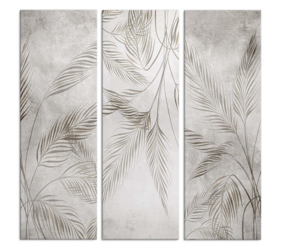 Subtelny Tryptyk w Neutralnych Kolorach - Liście Palmowe | Trzy eleganckie obrazy na ścianę do salonu, sypialni 20873