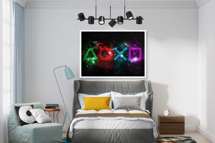 Plakat dla Gracza- Neonowe Symbole PlayStation na Kosmicznym Tle | Młodzieżowa dekoracja 61704 - zdjęcie 6