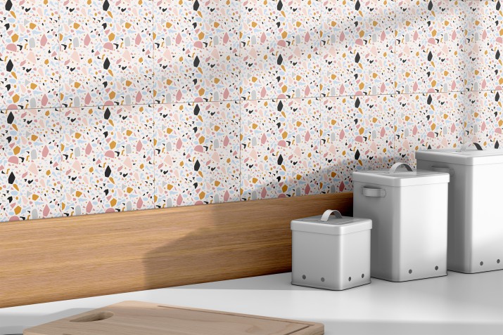 Naklejki na płytki ceramiczne, kafelki | Lastryko / Terrazzo | Nowoczesna, samoprzylepna okleina do kuchni, łazienki 65518 - zdjęcie 4