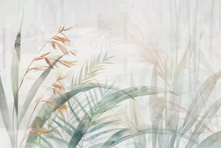 Fototapeta Roślinna Akwarelowa z Liśćmi Palm i Traw - Dekoracja Ścienna do salonu, sypialni 21316 - zdjęcie 2