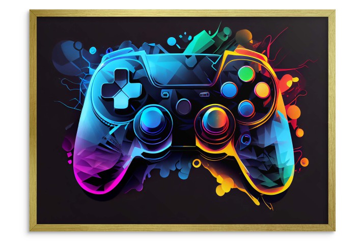 Kolorowy Plakat młodzieżowy- Pad Kontroler PlayStation | Neonowy wzór do pokoju gracza 61701 - zdjęcie 2