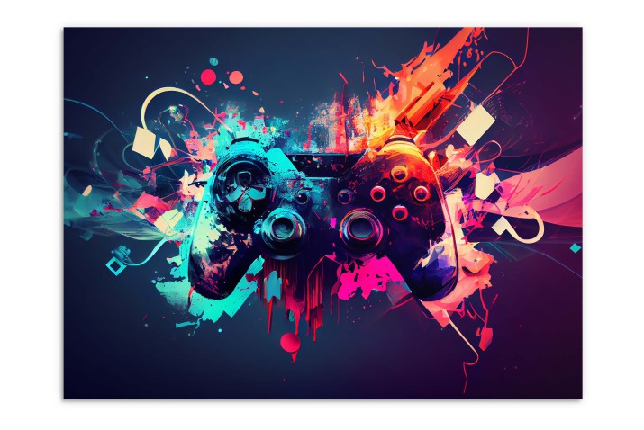 Nowoczesny Plakat młodzieżowy- Pad Kontroler PlayStation | Dynamiczny wzór do pokoju gracza 61702 - zdjęcie 5