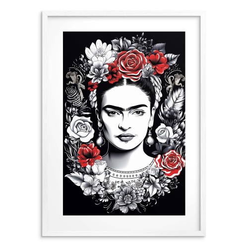Artystyczny Plakat na Ścianę- Frida Kahlo w Otoczeniu Kwiatów | Plakat Pop Art do salonu, sypialni, biura 23243 - zdjęcie 3