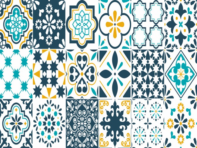 Naklejki na płytki ceramiczne, kafelki | Mozaika, Marokański wzór, Patchwork | Okleina do kuchni, łazienki 65528 - zdjęcie 6