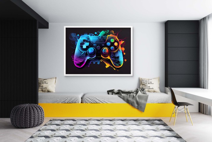 Kolorowy Plakat młodzieżowy- Pad Kontroler PlayStation | Neonowy wzór do pokoju gracza 61701 - zdjęcie 7